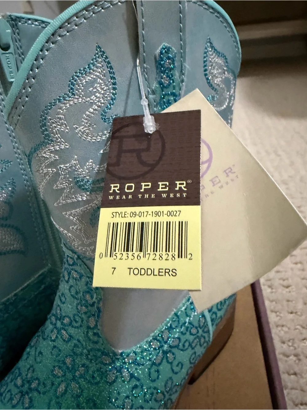 Roper Turquoise Floral Glitter Kids Western Boots